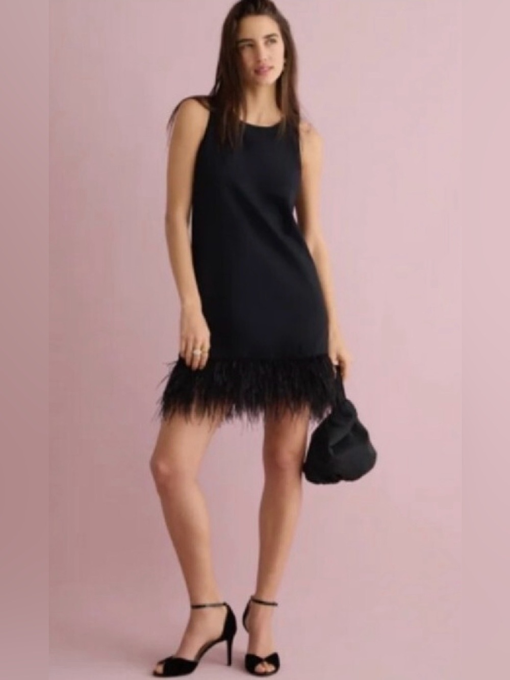 Jcrew collection Black Feather Hem Sleeveless Cocktail Dress, size L